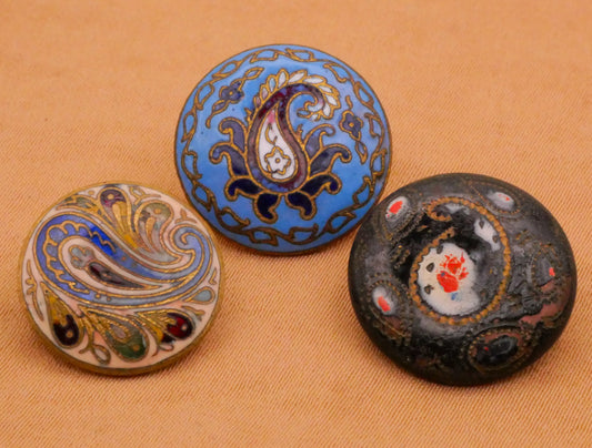 Paisley Enamel Cloisonne Champleve Lacquer Victorian Button Various 16-18mm