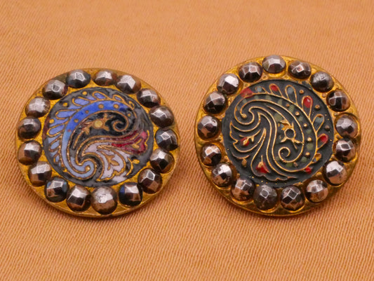 Paisley Enamel Champleve Cloisonne Steel-Cut Frame Victorian Metal Button Various 16mm