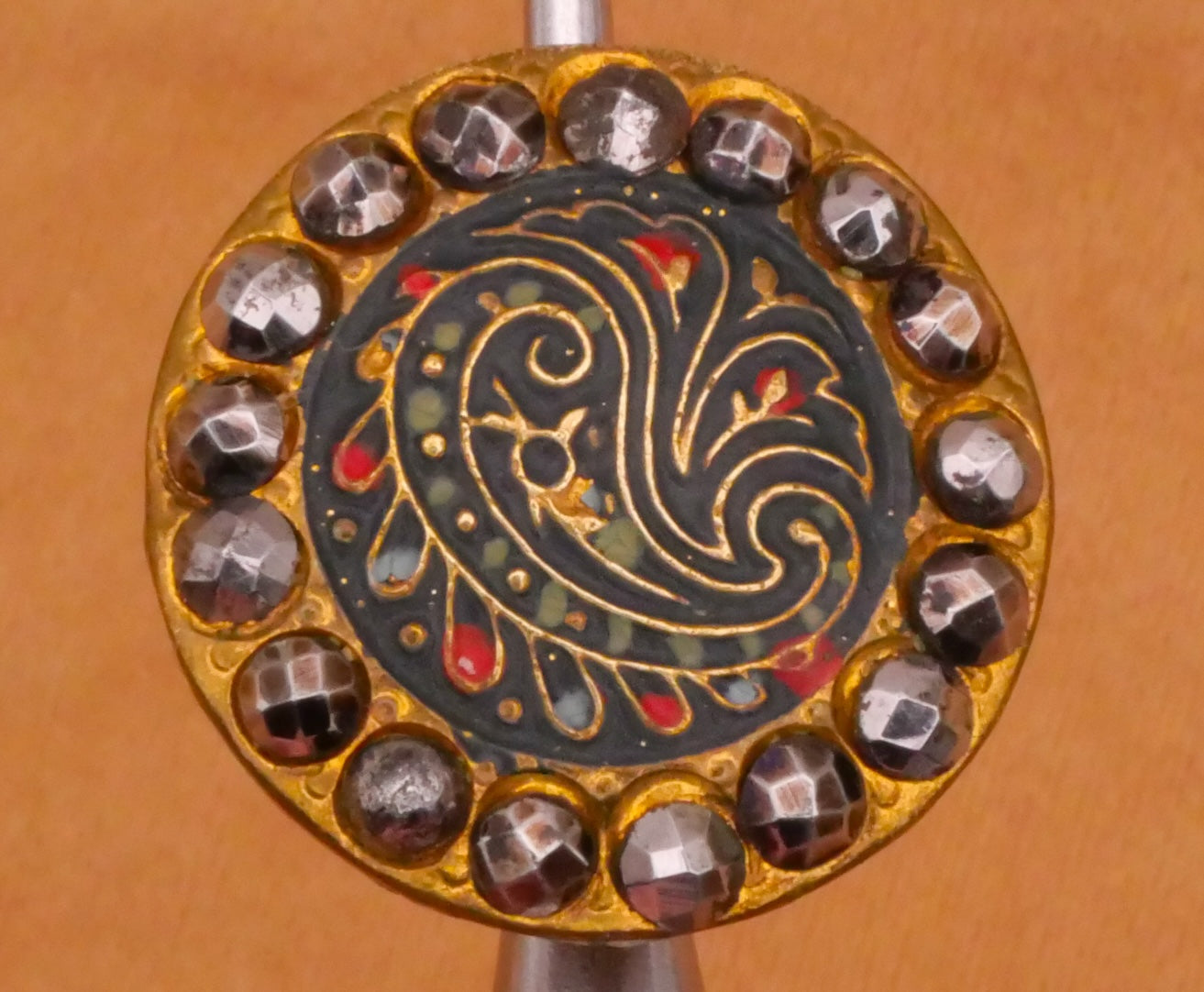 Paisley Enamel Champleve Cloisonne Steel-Cut Frame Victorian Metal Button Various 16mm