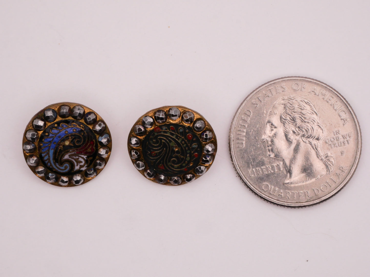 Paisley Enamel Champleve Cloisonne Steel-Cut Frame Victorian Metal Button Various 16mm