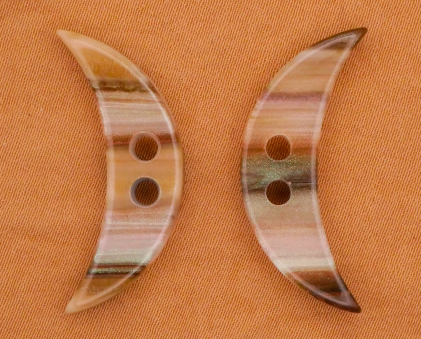 Crescent Moon Horn Look Pearlized Plastic Pair of Buttons 12x29mm