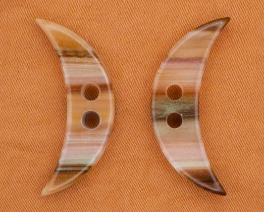 Crescent Moon Horn Look Pearlized Plastic Pair of Buttons 12x29mm