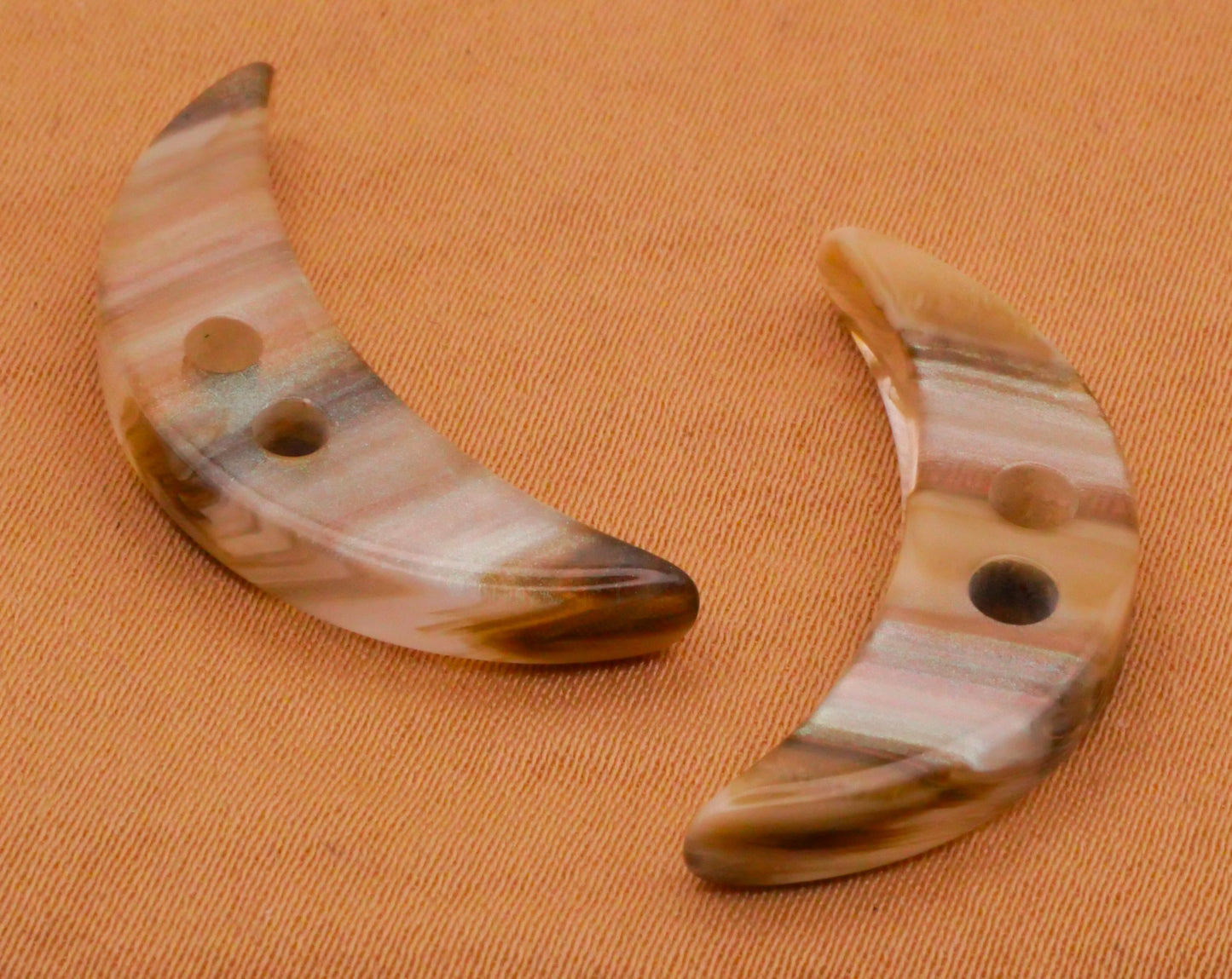 Crescent Moon Horn Look Pearlized Plastic Pair of Buttons 12x29mm