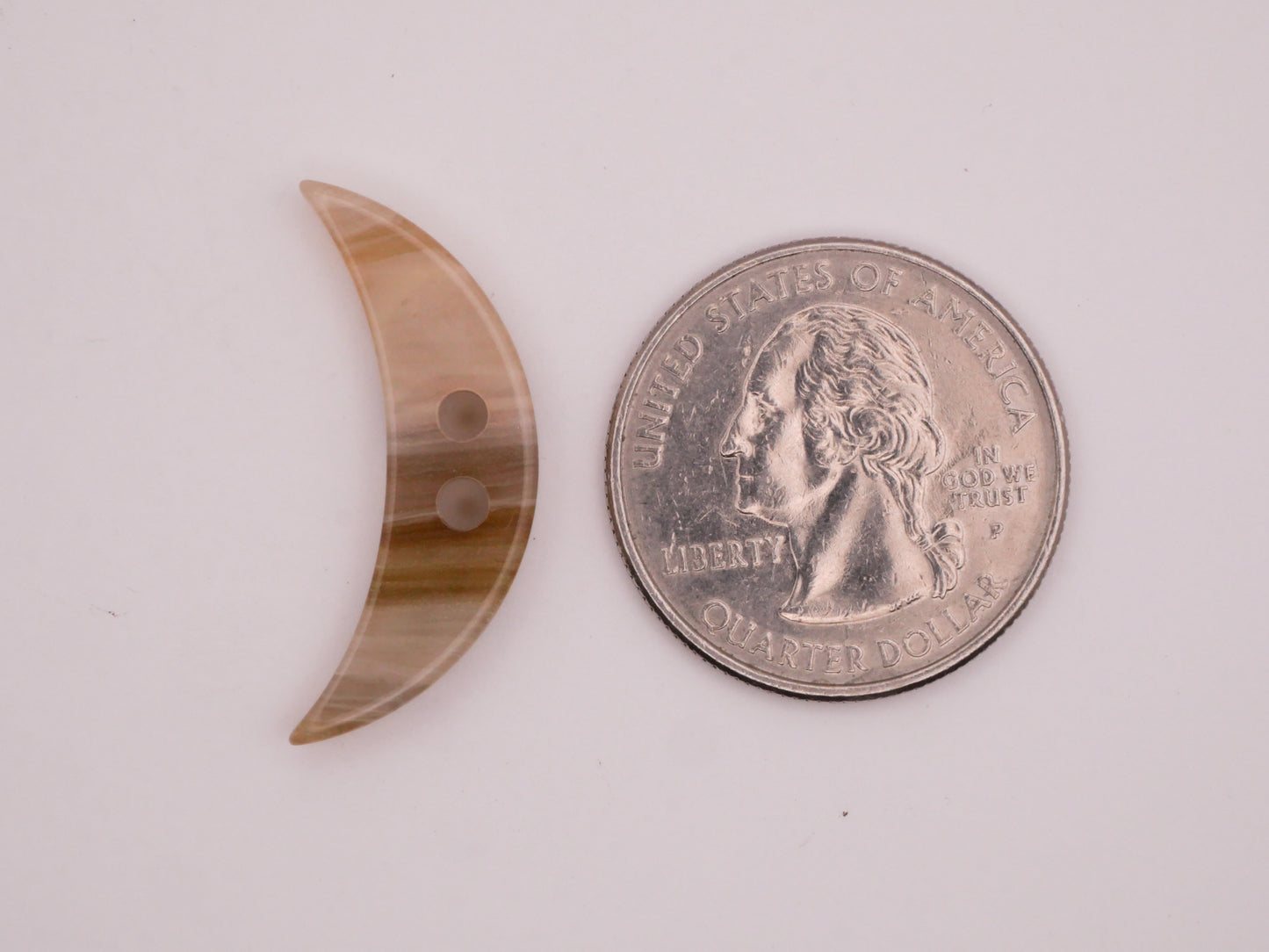 Crescent Moon Horn Look Pearlized Plastic Pair of Buttons 12x29mm