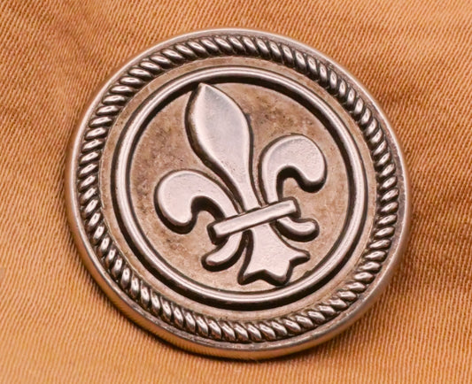 Fleur De Lis Rope Edge Silver Metal Button 23mm