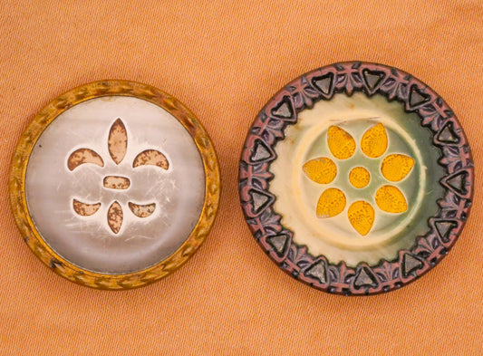 Victorian Celluloid Fleur or Flower Metal Button Various 26-28mm