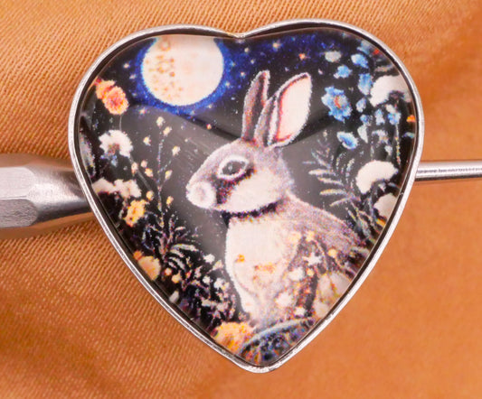 Bunny Rabbit Moon Heart Plastic Metal Button 21mm