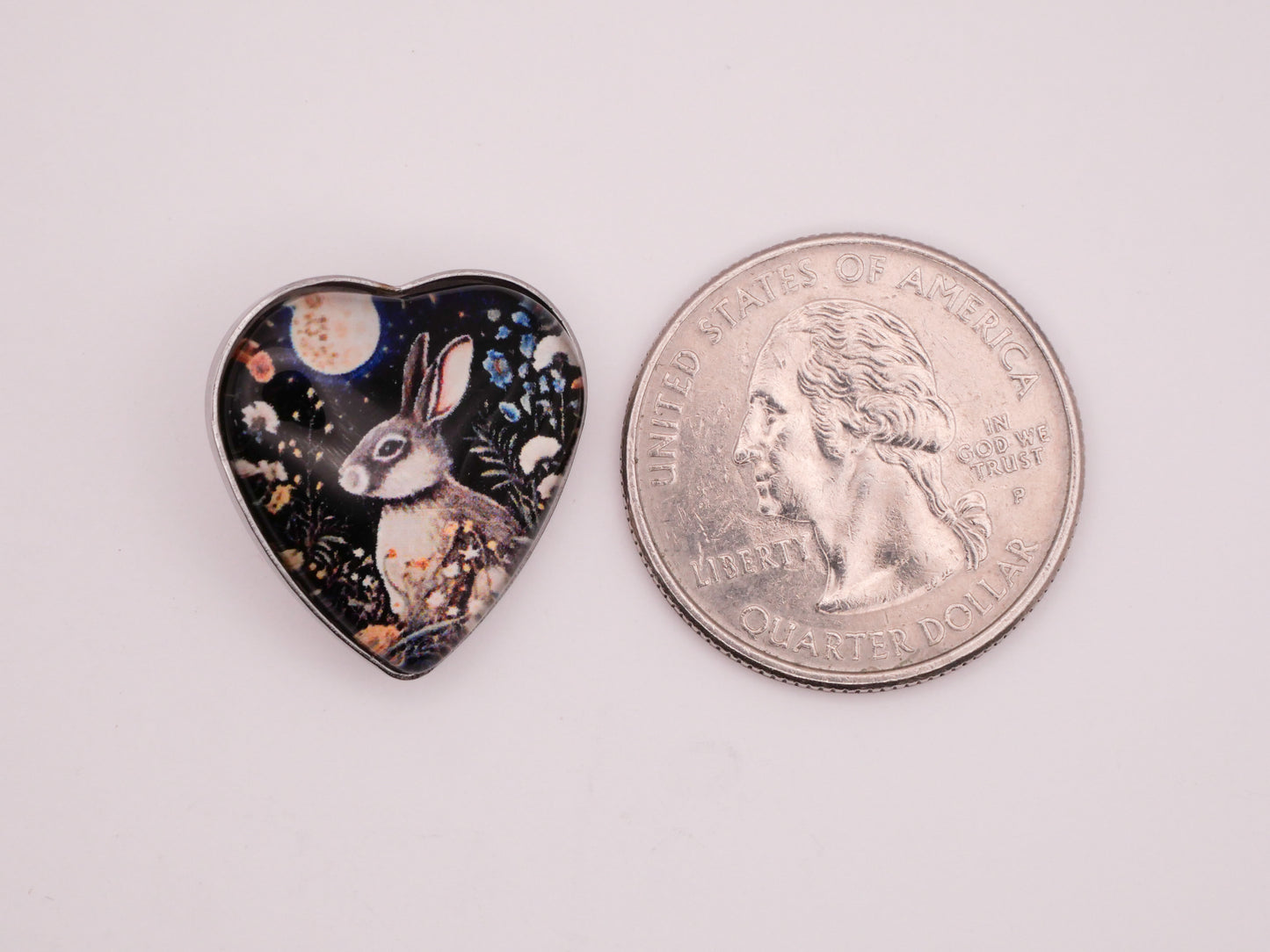 Bunny Rabbit Moon Heart Plastic Metal Button 21mm