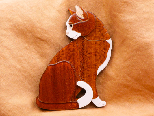Cat Kitty Wood Grain Look Acrylic Plastic Large Button 50x64mm