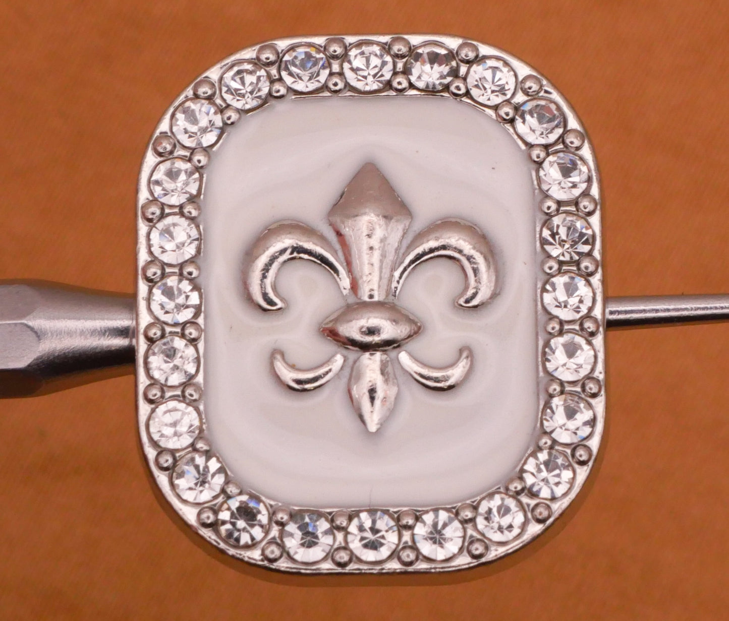 Fleur De Lis Enamel Rhinestone Frame Silver Metal Button 19x23mm
