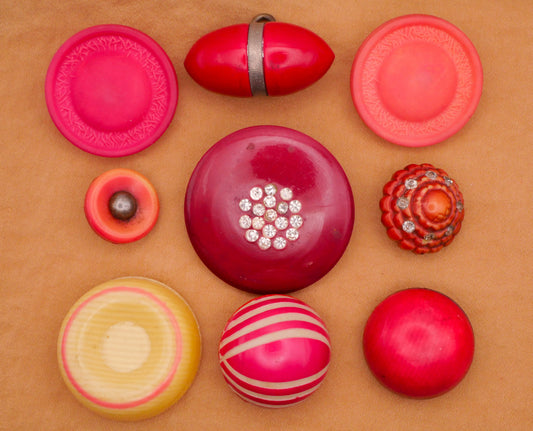Pink Fuchsia Celluloid Early Plastic Button Various 15-34mm