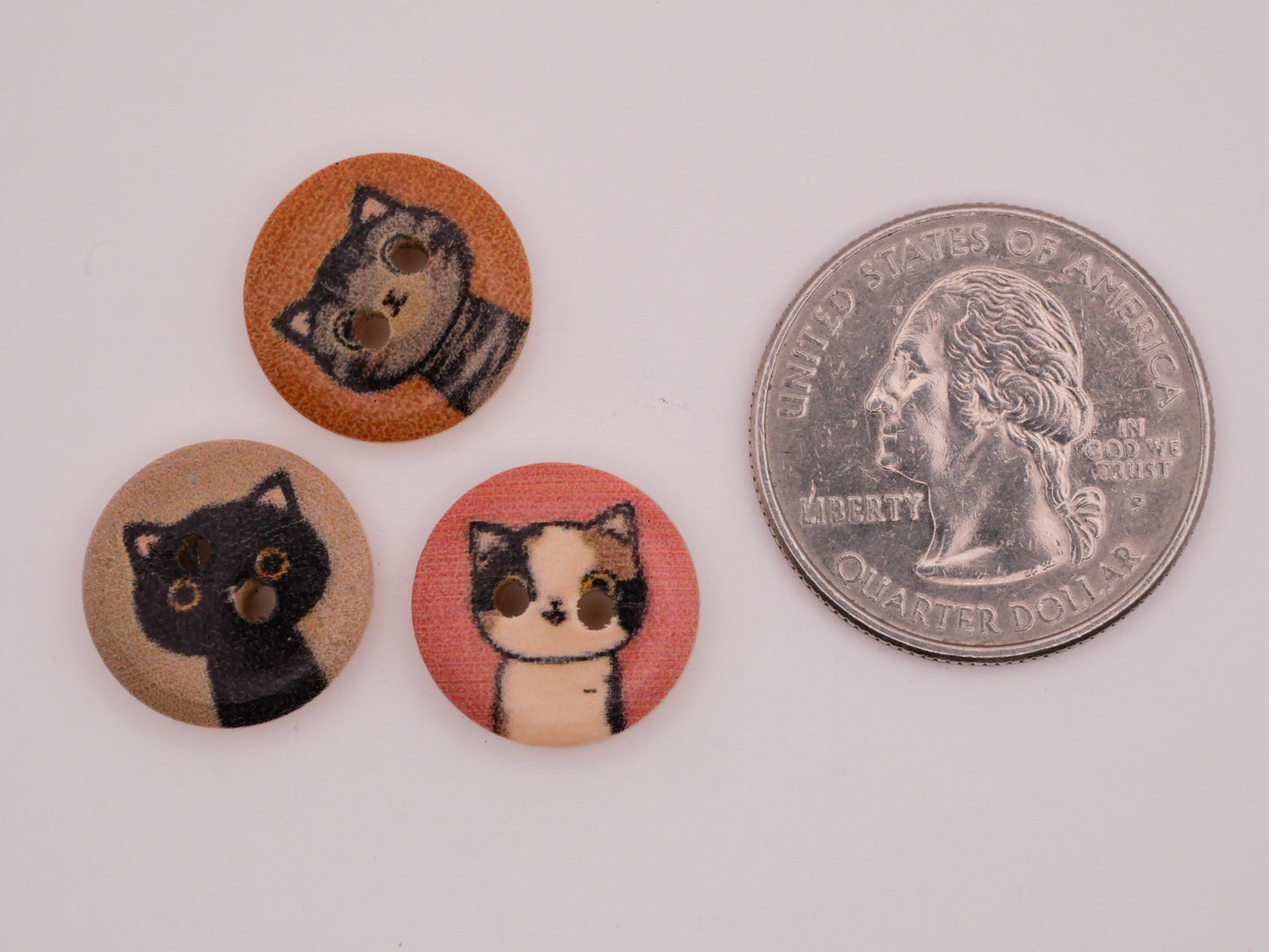 Cat Kitty Portraits Wood Set of Twenty Buttons 15mm