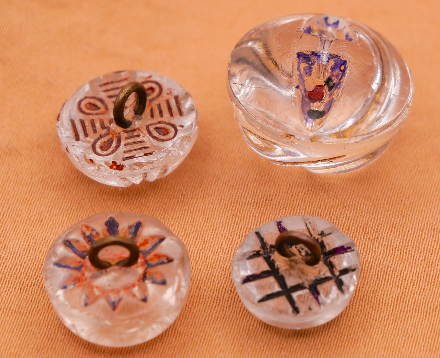 Intaglio Reverse Painted Antique Glass Button Various 11-18mm