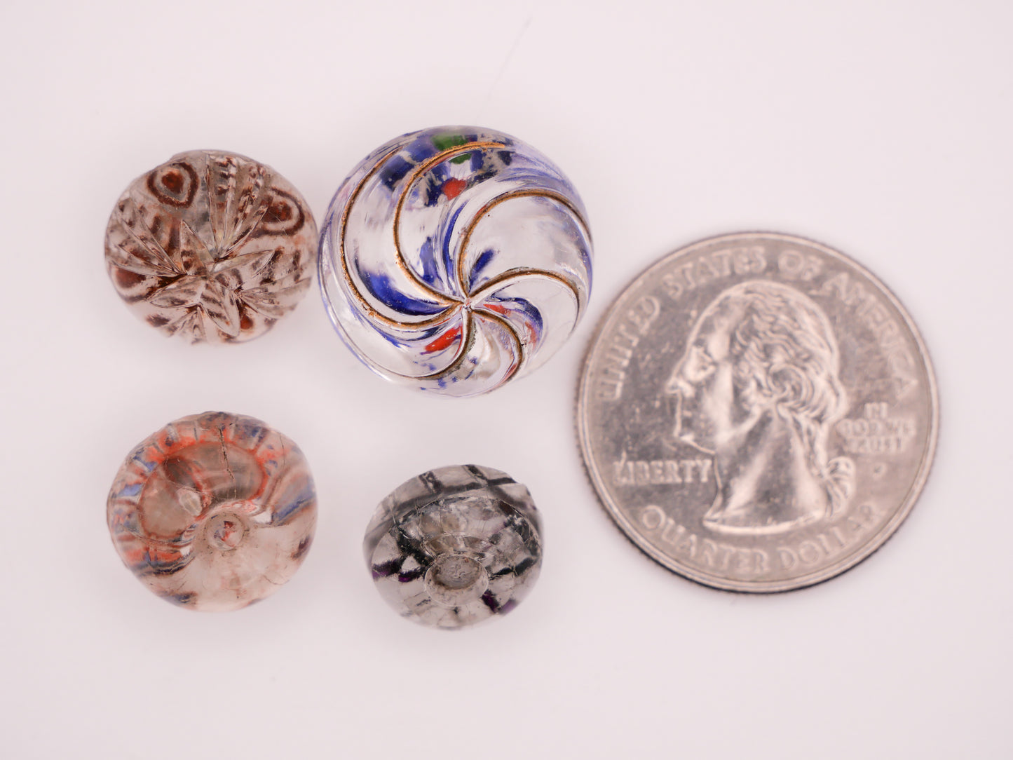 Intaglio Reverse Painted Antique Glass Button Various 11-18mm