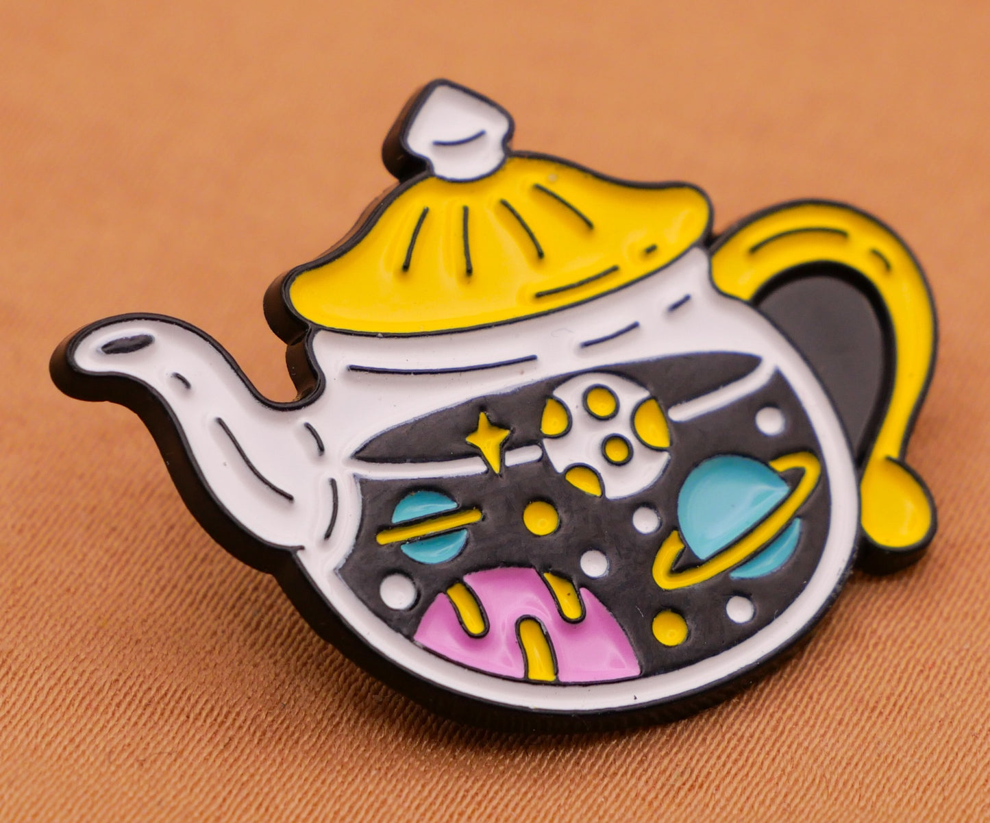 Teapot Outer Space Planets Enamel Metal Button 23x30mm