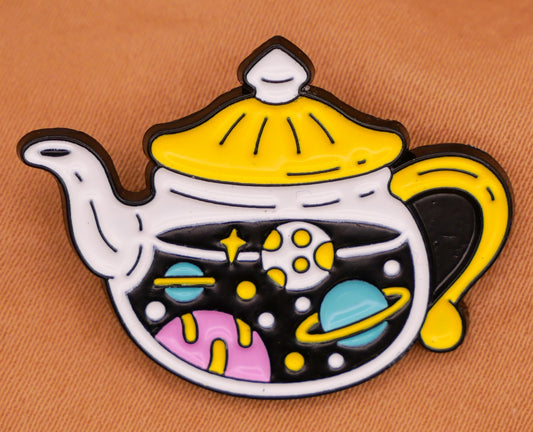 Teapot Outer Space Planets Enamel Metal Button 23x30mm