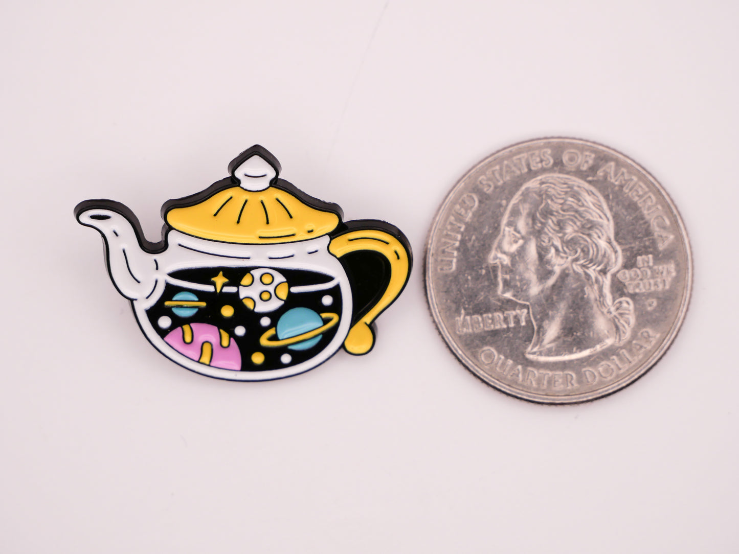 Teapot Outer Space Planets Enamel Metal Button 23x30mm