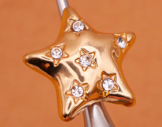 Star Rhinestones Shiny Gold Metal Button 16mm