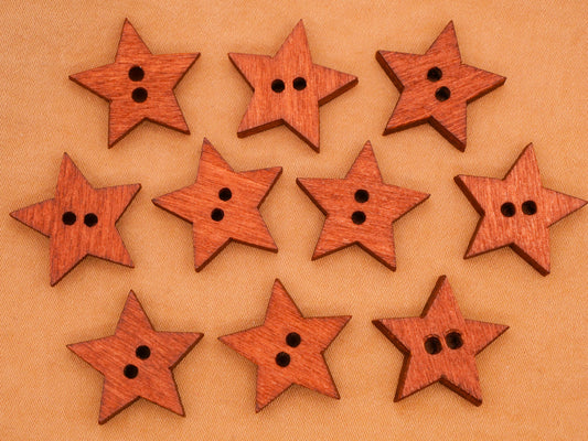 Star Stained Wood Sew-Thru Set of Ten Buttons 18mm