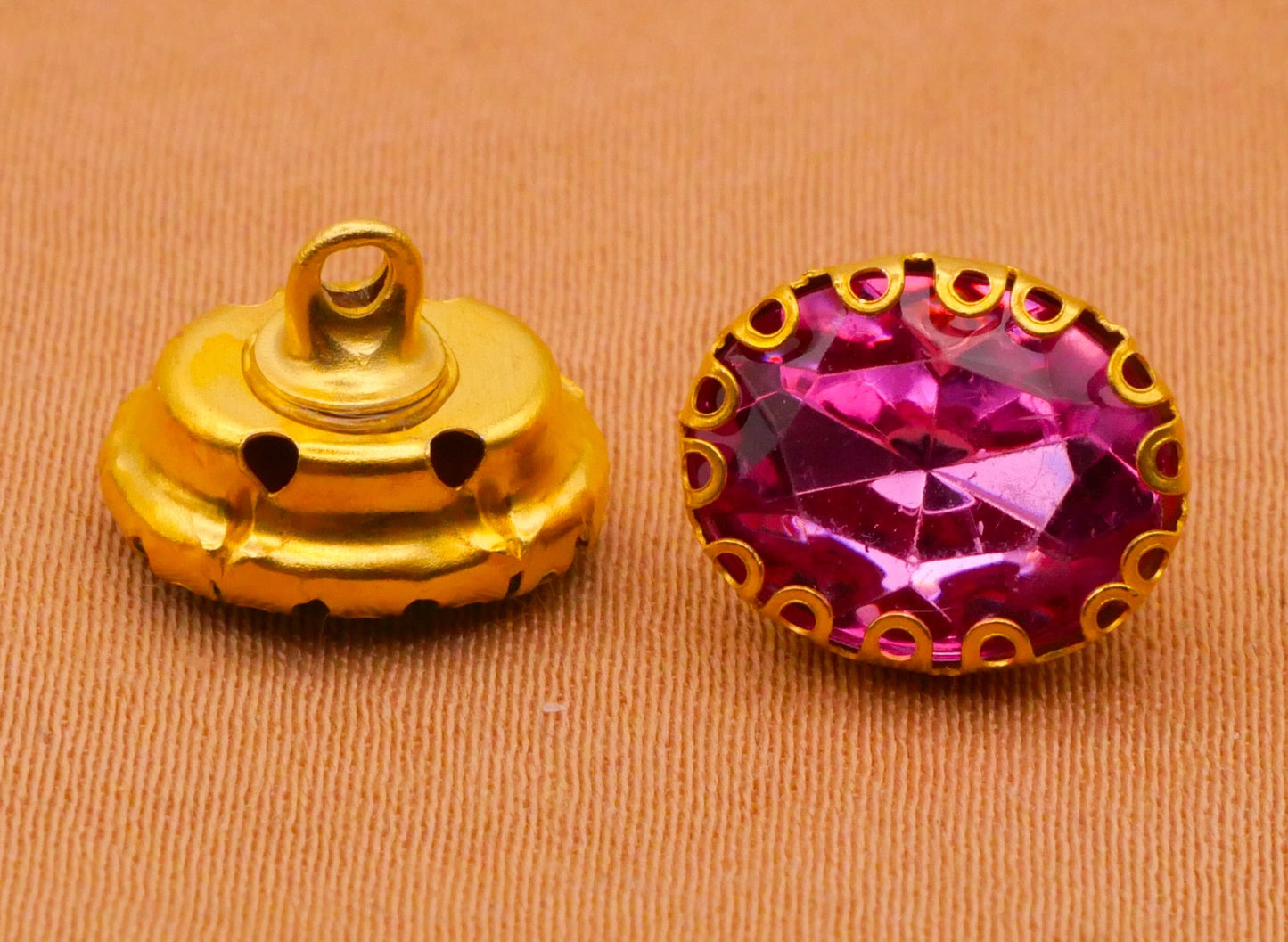 Rhinestone Plastic Oval Gold Metal Assorted Set of Five Buttons 9x11mm