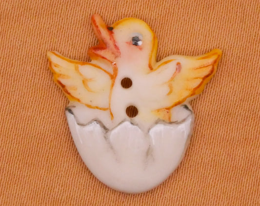 Chick or Baby Duck Hatching Egg Hand-Painted Porcelain Ceramic Button 19x20mm