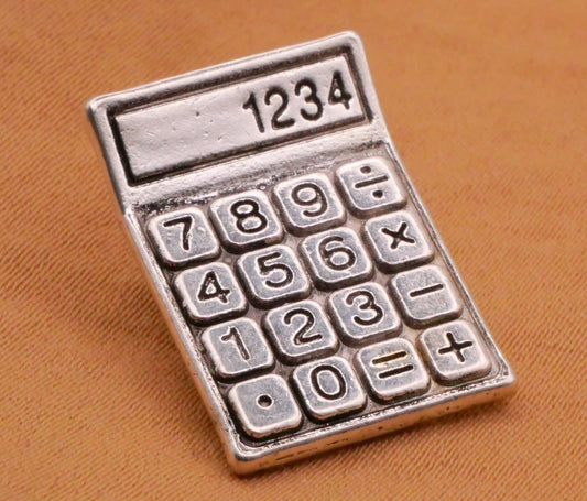 Calculator Realistic Money Math Silver Metal Button 14x21mm