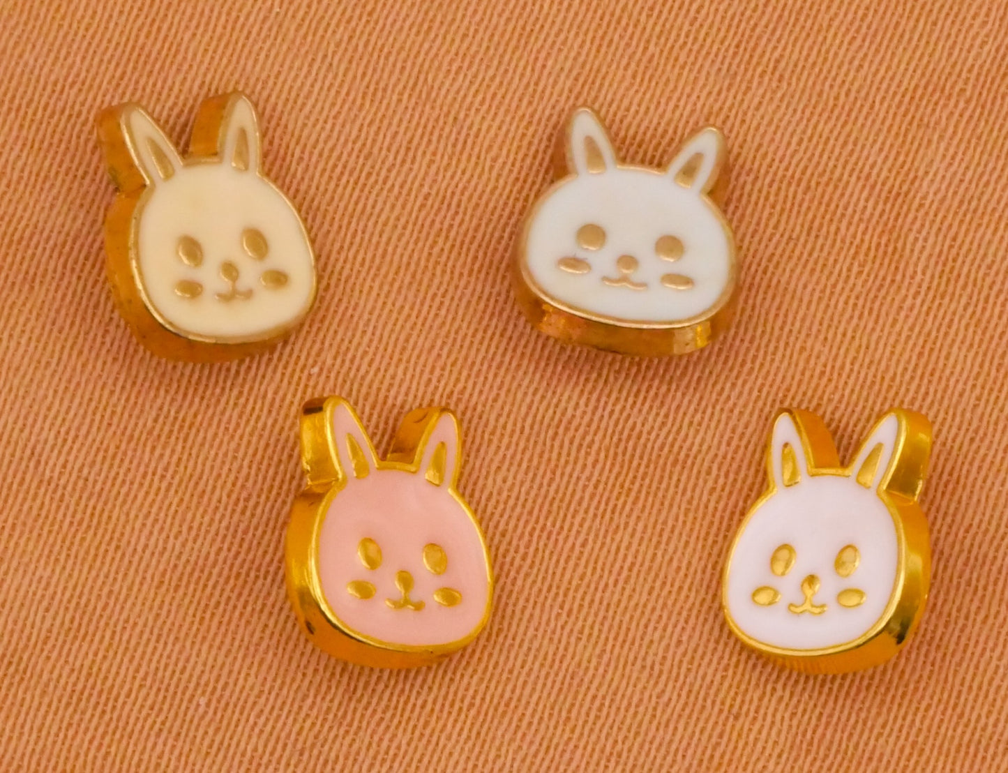 Bunny Rabbit Face Doll Enamel Metal Set of Four Buttons 7x8mm