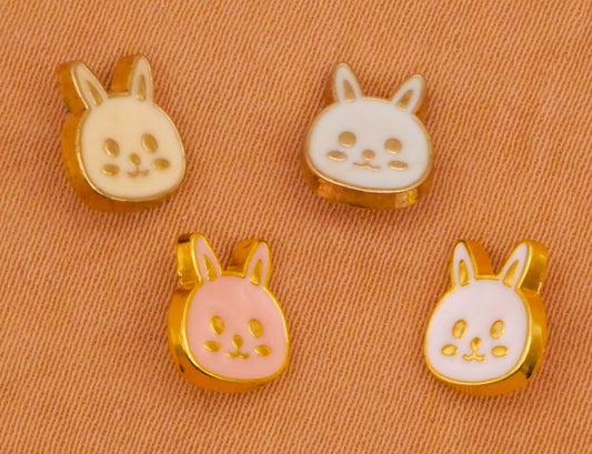 Bunny Rabbit Face Doll Enamel Metal Set of Four Buttons 7x8mm