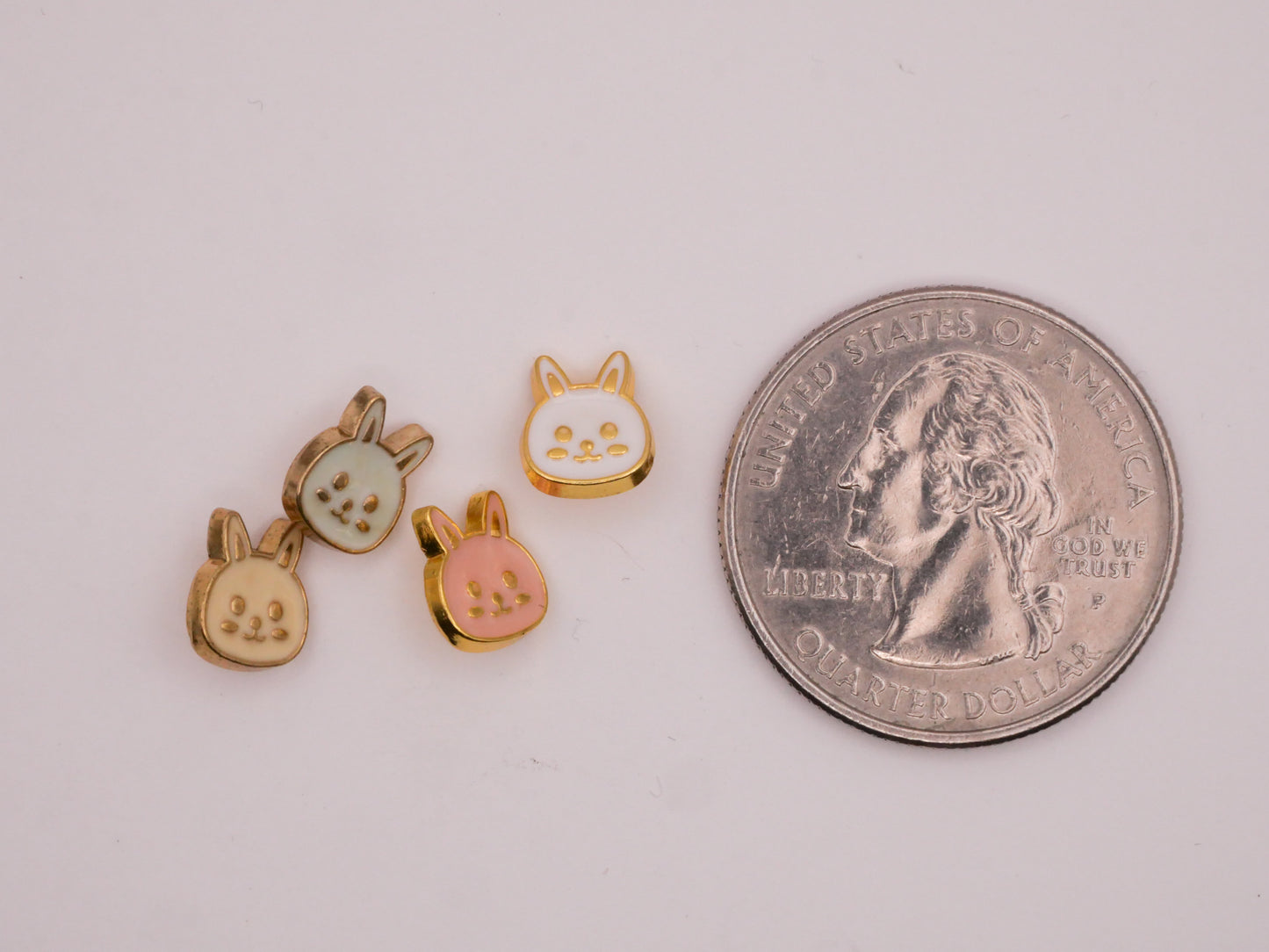 Bunny Rabbit Face Doll Enamel Metal Set of Four Buttons 7x8mm