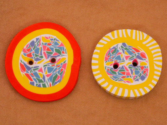 Mosaic Look Orange or Yellow Polymer Clay Button Various 23-26mm