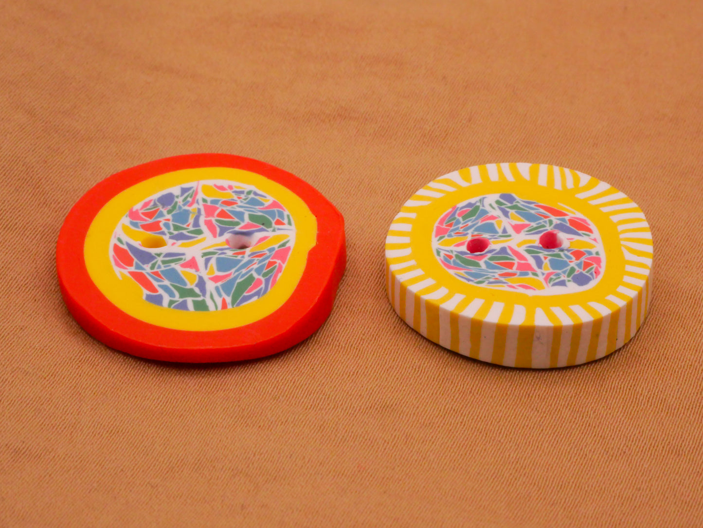 Mosaic Look Orange or Yellow Polymer Clay Button Various 23-26mm