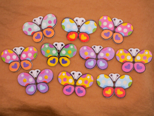 Butterfly Insect Polka Dot Heart Wings Wood Set of Ten Buttons 20x30mm