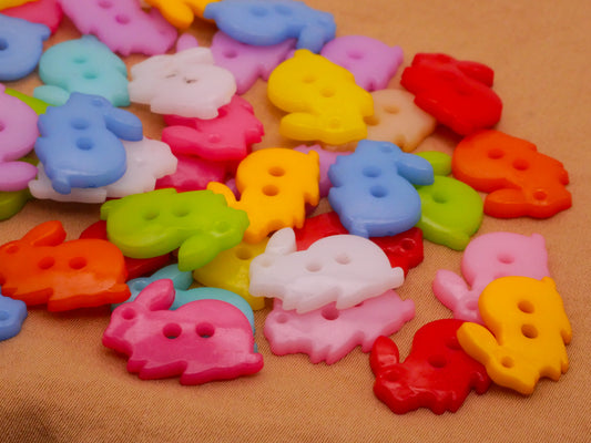 Bunny Rabbit Colorful Plastic Set of Forty-Eight Buttons 13x16mm