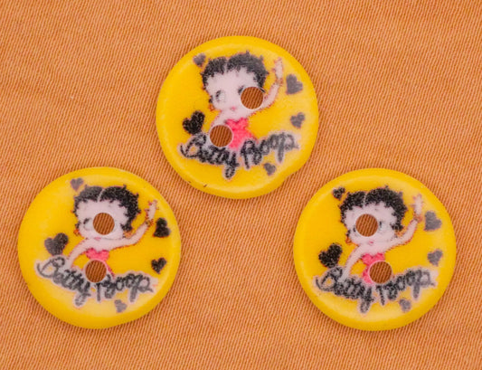 Betty Boop Yellow Vintage Plastic Button Various 15mm