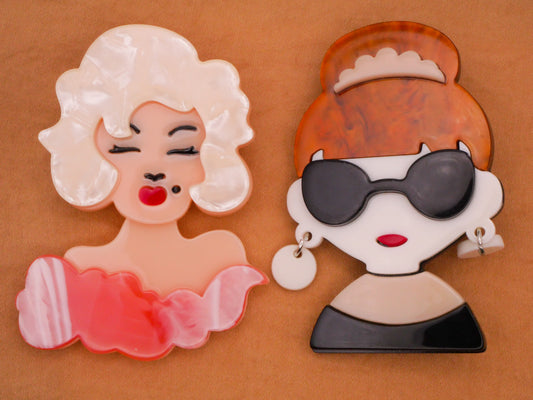 Movie Starlets Marilyn Monroe or Audrey Hepburn Large Acrylic Plastic Button Various 41-64mm