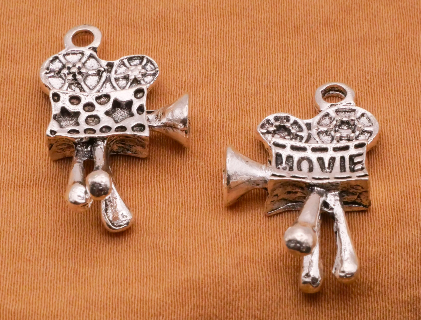 Movie Film Camera Silver Metal Pair of Charms Embellishments 15x25mm