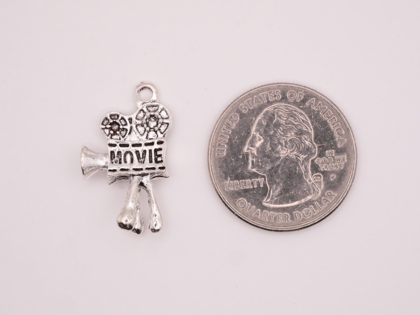 Movie Film Camera Silver Metal Pair of Charms Embellishments 15x25mm