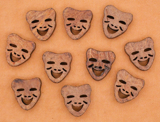 Theater Expressive Mask Set of Ten Coconut Shell Buttons 13mm