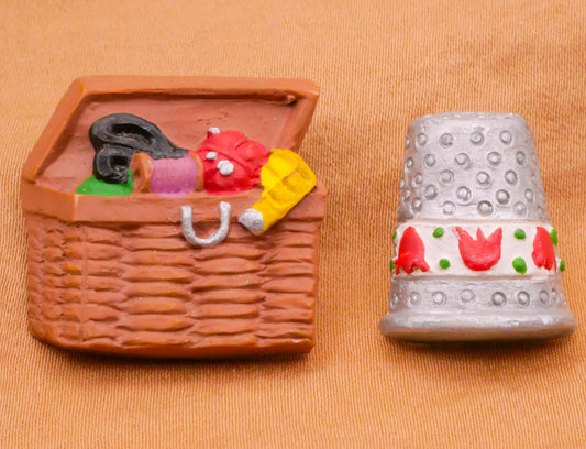 Sewing Themed Basket or Thimble Hand-Painted Plastic Button Various 16-25mm