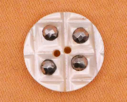 Grid Carved Mother of Pearl Steel Cut Antique Button 13mm