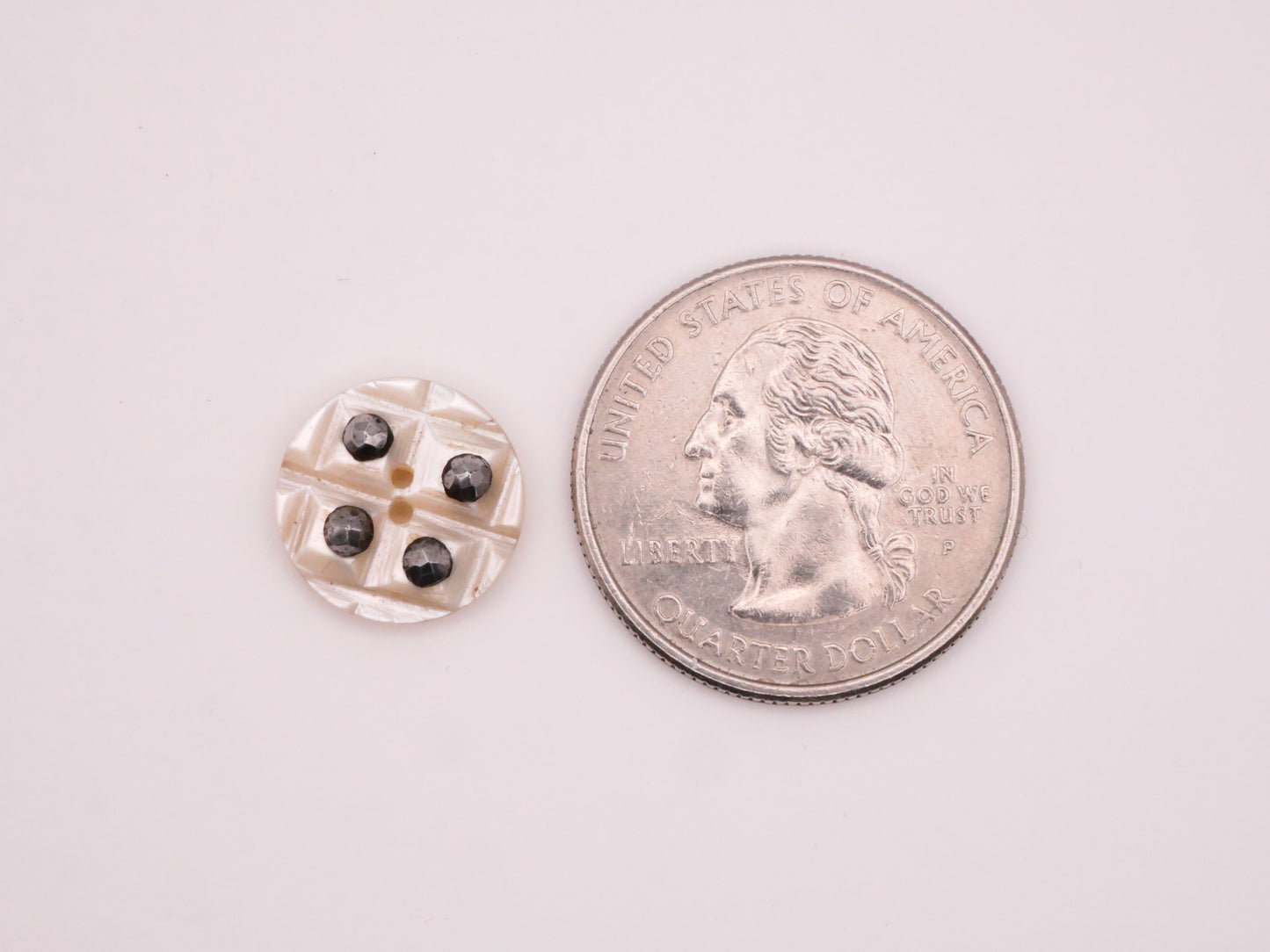 Grid Carved Mother of Pearl Steel Cut Antique Button 13mm