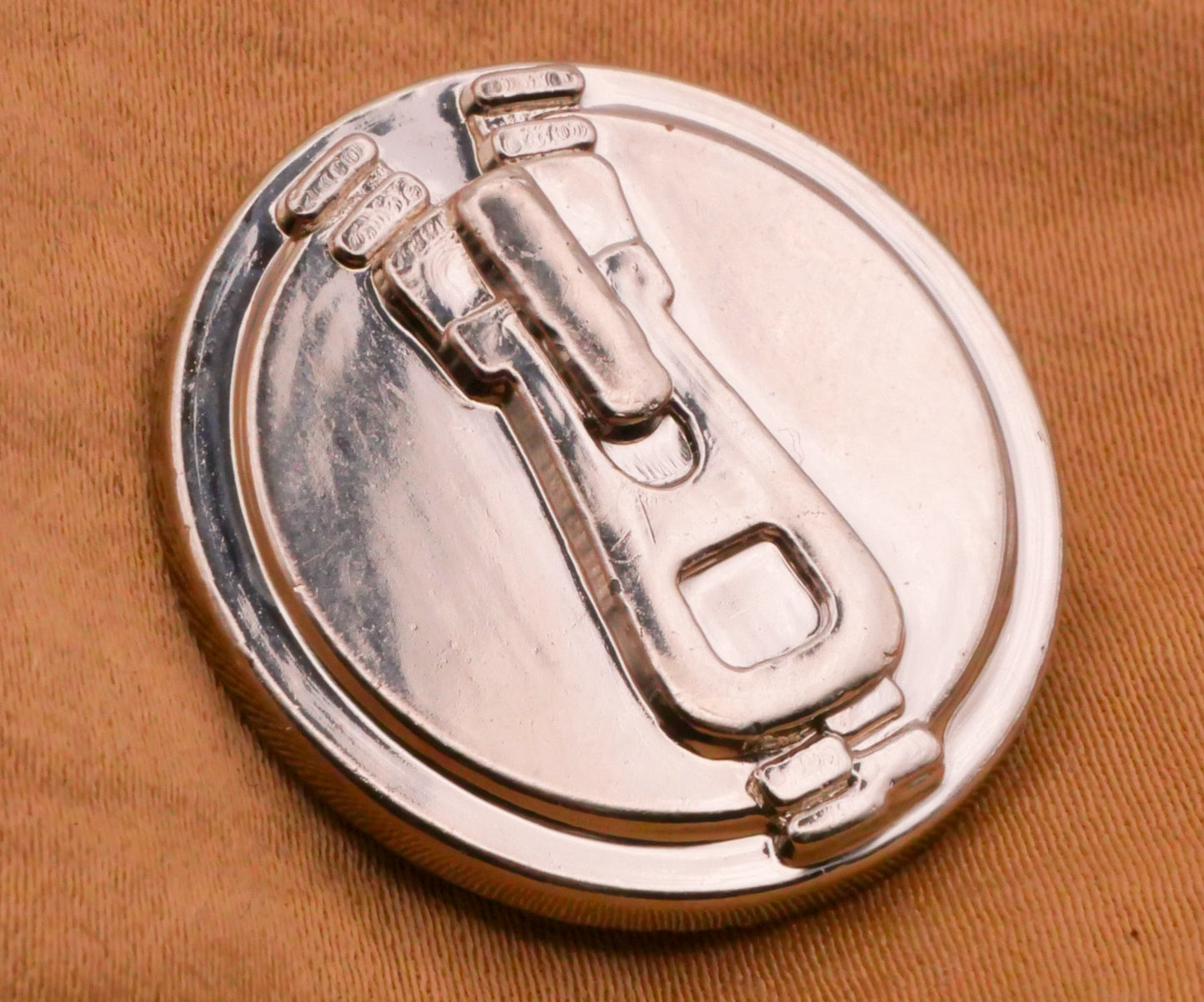Zipper Design Vintage Silver Plastic Button 25mm