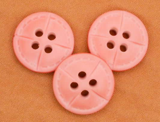 Leather Look Peachy Pink Plastic Set of Three Buttons 16mm