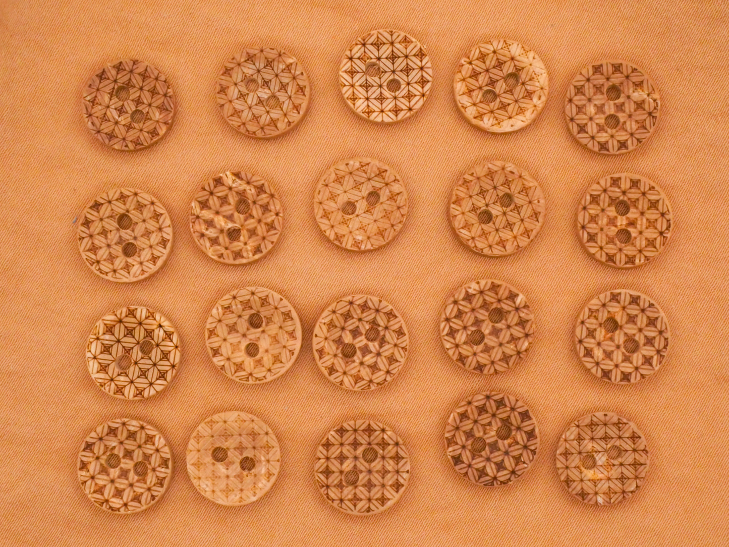 Quilted Diamond Laser Cut Coconut Shell Set of Twenty Buttons 11mm