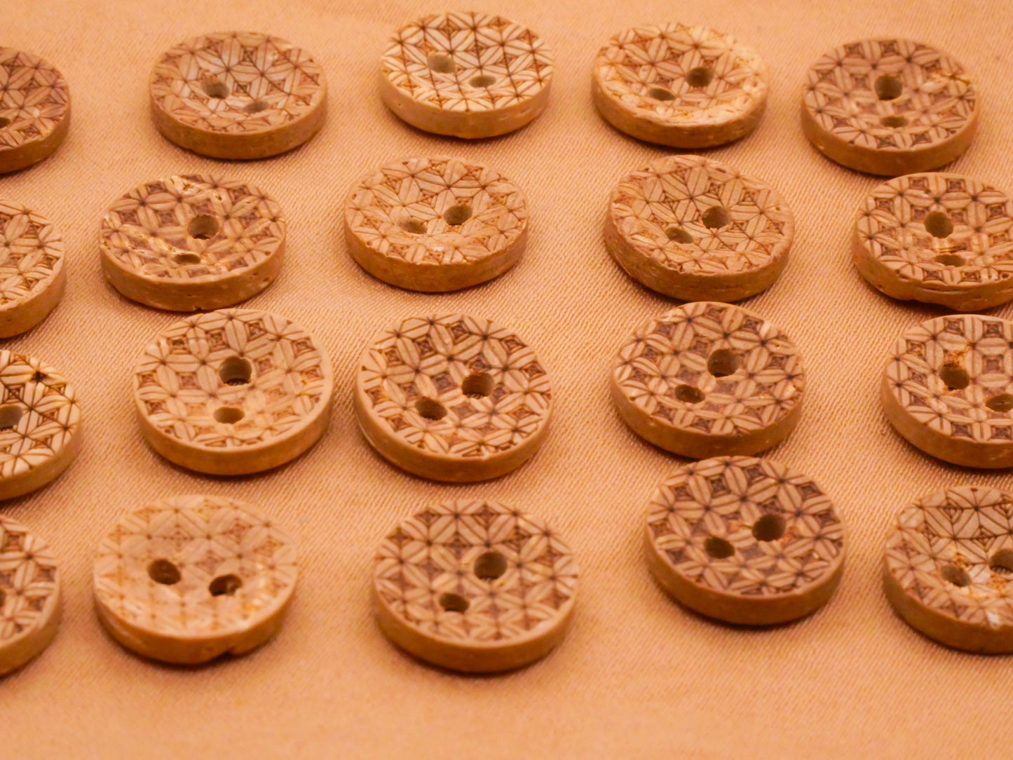 Quilted Diamond Laser Cut Coconut Shell Set of Twenty Buttons 11mm