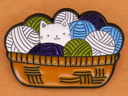 Kitty Cat Yarn Knitting Basket Enamel Metal Large Button 27x39mm