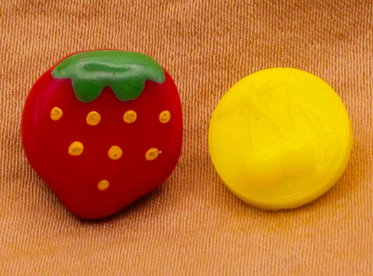 Fruit Strawberry or Cherry Vintage Glass Button Various 11-13mm