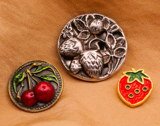 Fruit Cherry or Strawberry Metal Button Various 11-23mm