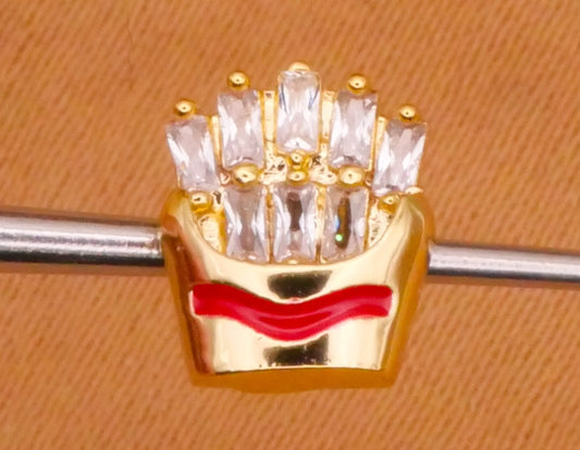 French Fry Fries Rhinestone Enamel Metal Button 7x8mm