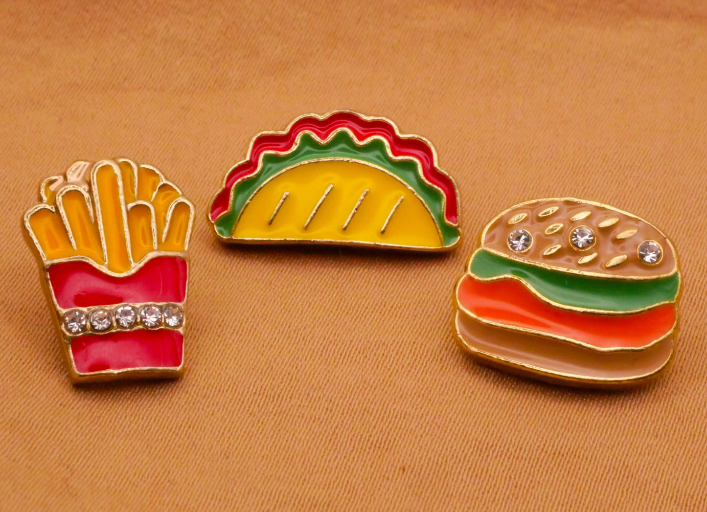 Food Fries Taco or Hamburger Enamel Metal Button Various 10-18mm